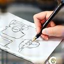 Icon representing a design consultation with a sketchpad and pen.